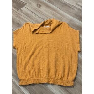 FP Beach Free People Knit Top M Mustard Yellow Short Sleeve Textured Pullover n2